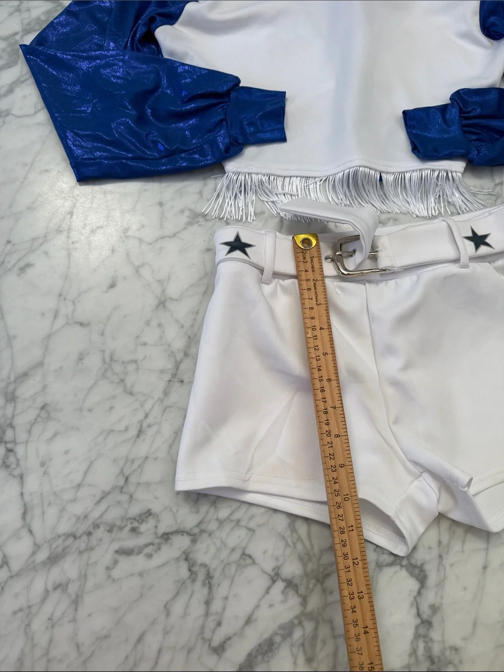 Dallas Cowgirls Cheer Outfit Sz Women’s S Blue White Star Fringe Set - Picture 7 of 9